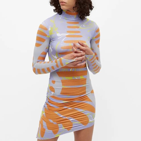 Maisie Wilen Womens Orbit City Dress Medium Purple Wifi Orange Asymmetric - Picture 5 of 14